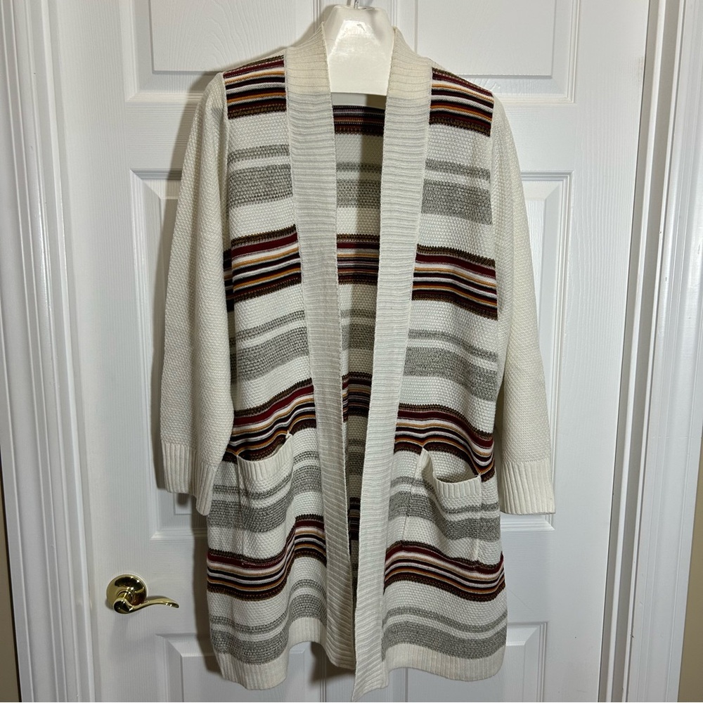 Torrid Cream and Multicolored Striped Long Cardigan